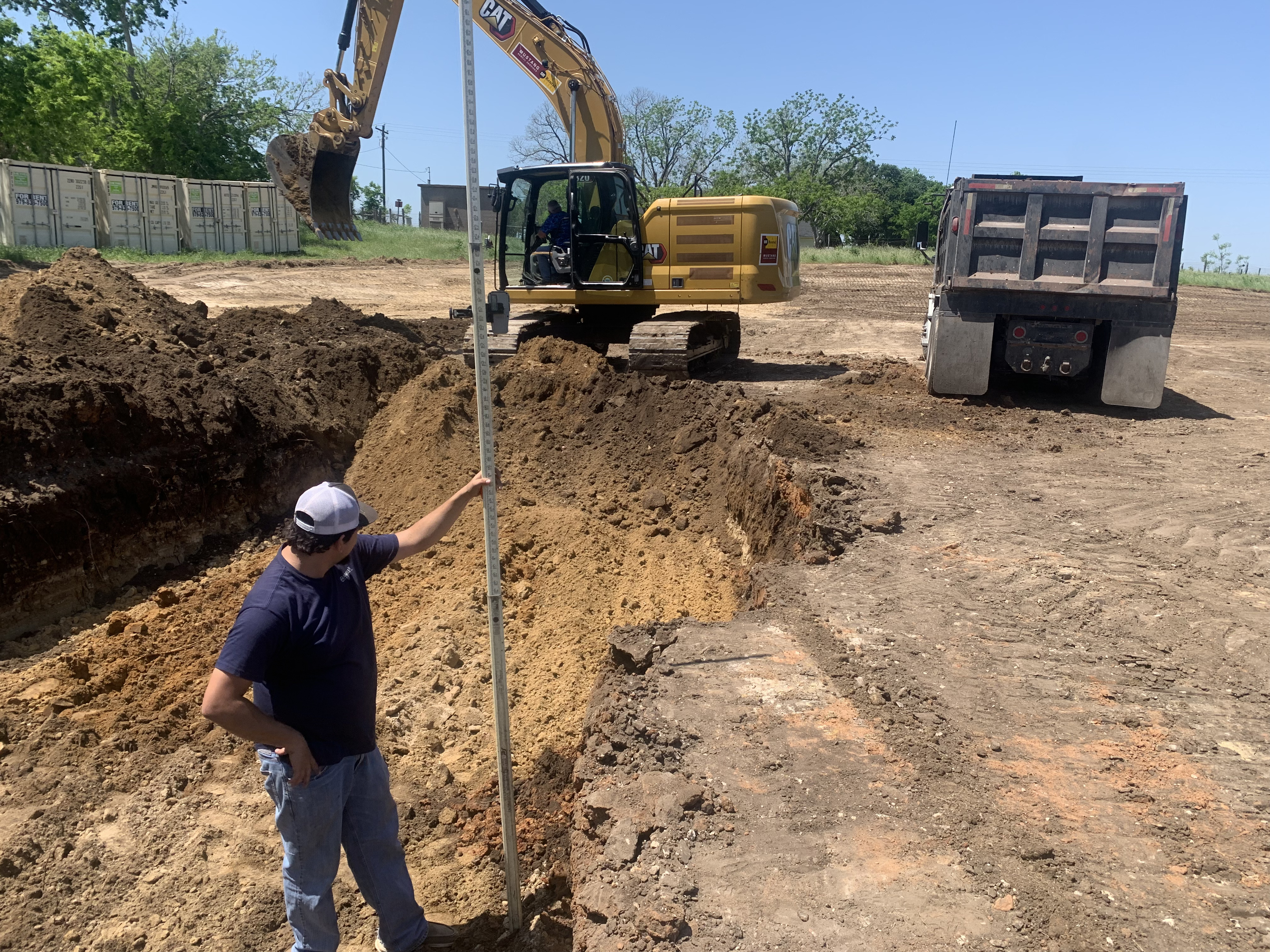 Excavation site for a commercial building foundation.